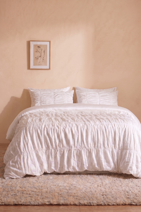 White - Classic Cotton Duvet Cover with Gathers (300 TC)
