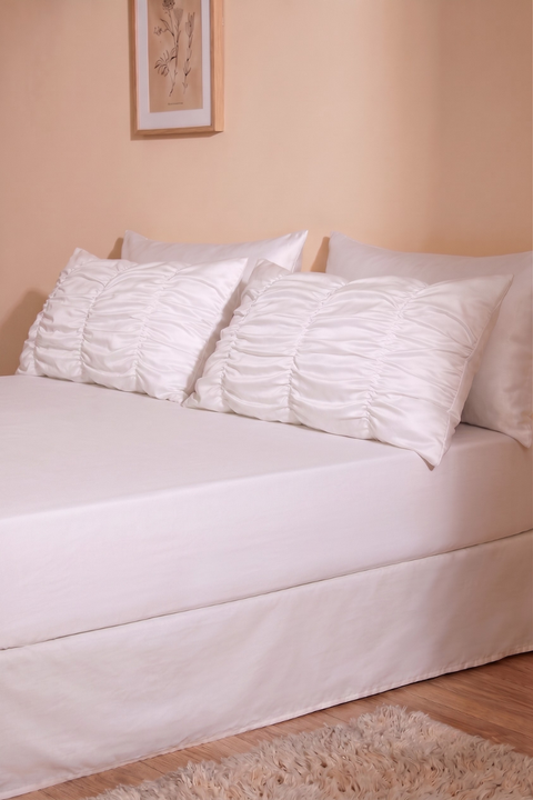 White - Classic Cotton Bedsheet With Gather Pillowcases (300TC)