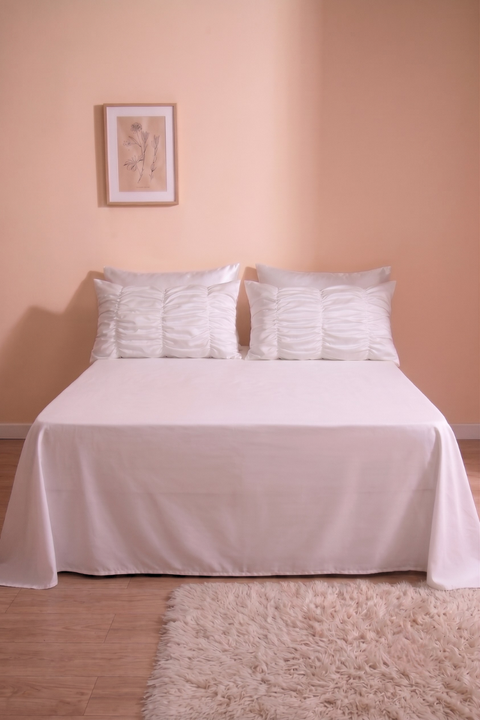 White - Classic Cotton Bedsheet With Gather Pillowcases (300TC)