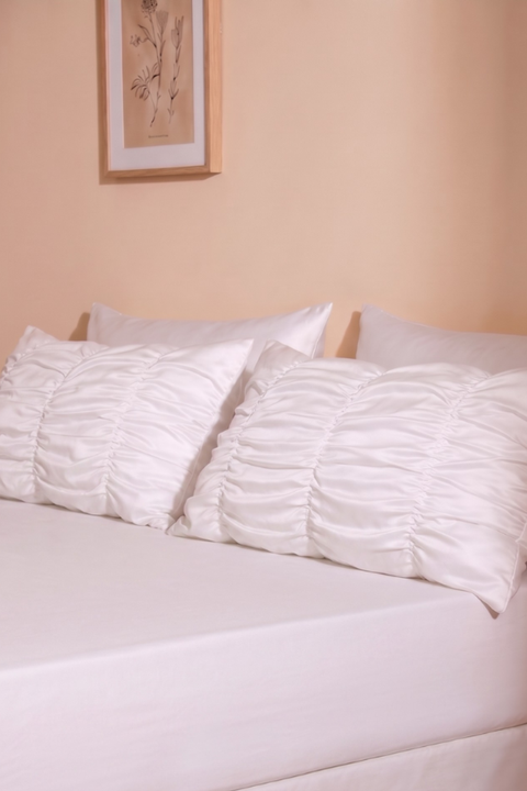 White - Classic Cotton Bedsheet With Gather Pillowcases (300TC)
