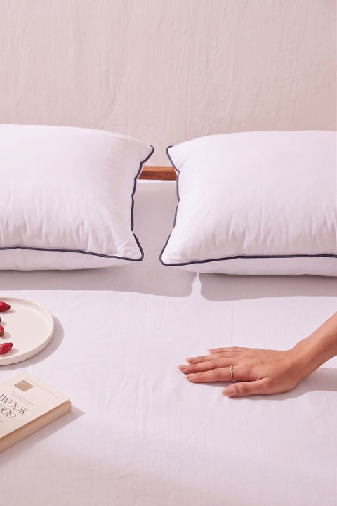 White - 100% Organic Cotton Bedsheet With Black Piping Pillowcases (300TC)