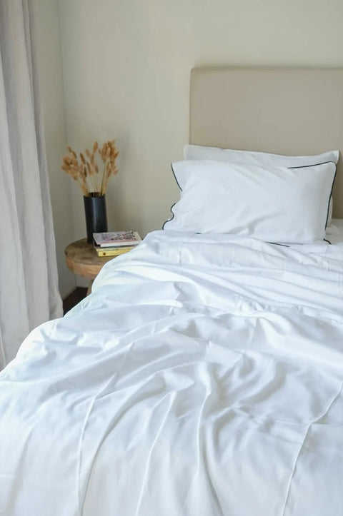 100% Cotton Duvet Cover With Pillowcases- Black Piping (300 TC)