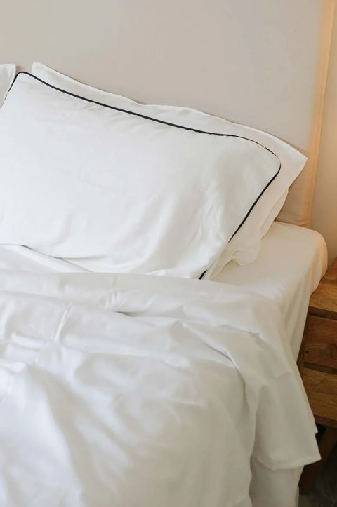 100% Cotton Duvet Cover With Pillowcases- Black Piping (300 TC)