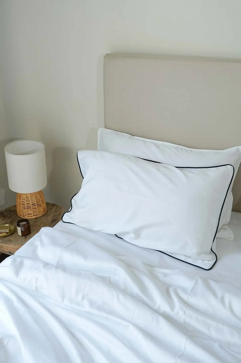 100% Cotton Duvet Cover With Pillowcases- Black Piping (300 TC)
