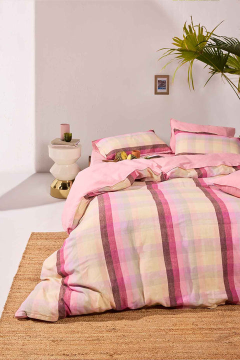 Cherry Blossom Checks- 100% Linen Duvet Cover