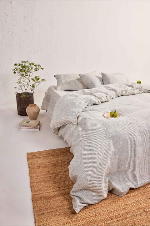 Vanilla Bean Stripe- 100% Linen Duvet Cover