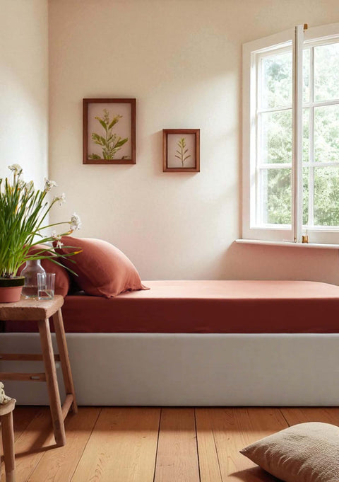 Paprika- 100% Linen Bedsheet with Pillow Covers