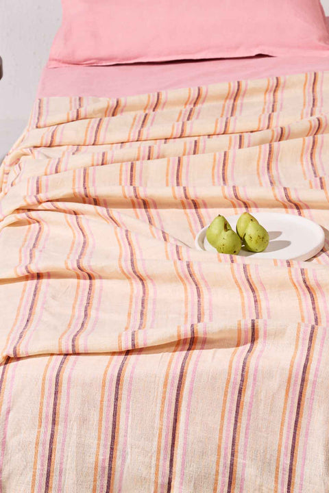 Cotton Candy Stripe- 100% Linen Bedsheet with Pillow Covers