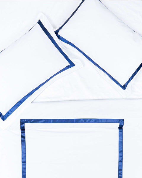 Pure cotton Sateen Duvet cover with Blue border- White