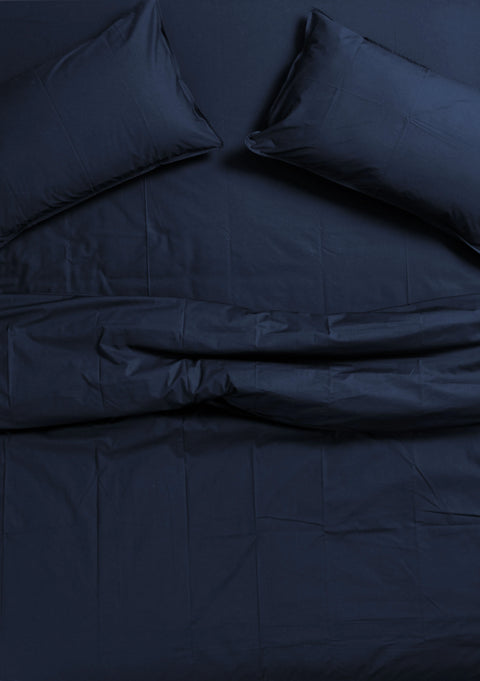 LOM Basics Organic Cotton Duvet Cover With Pillowcases- Navy Blue