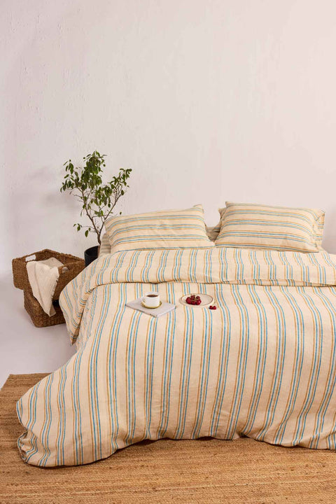 Pina Colada Stripe- 100% Linen Duvet Cover