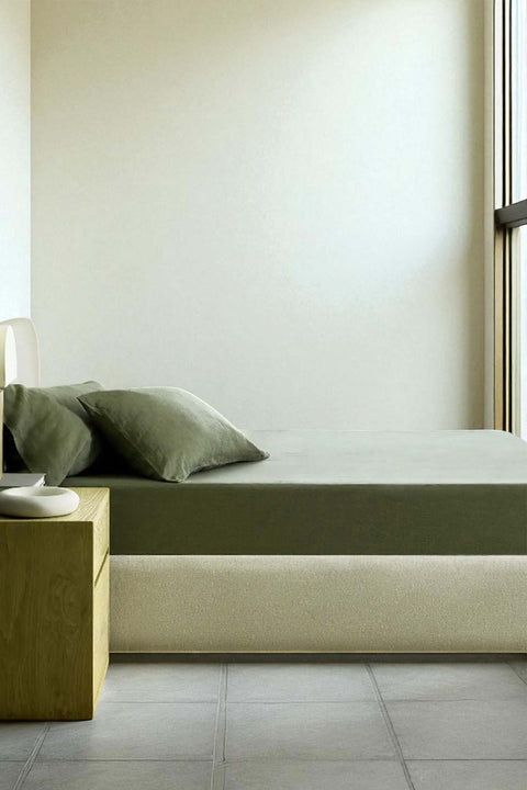 Olive- 100% Linen Bedsheet with Pillow Covers