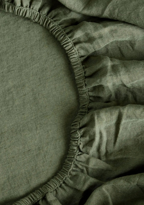 Olive- 100% Linen Bedsheet with Pillow Covers