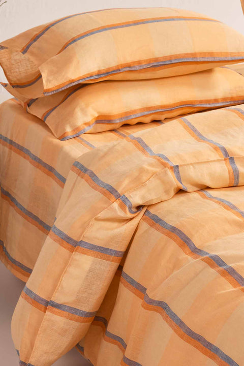 Orange Sorbet Checks- 100% Linen Duvet Cover with Pillowcases