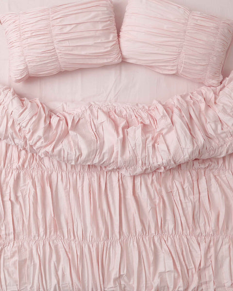 Organic Cotton Duvet Cover With Gathers- Pink