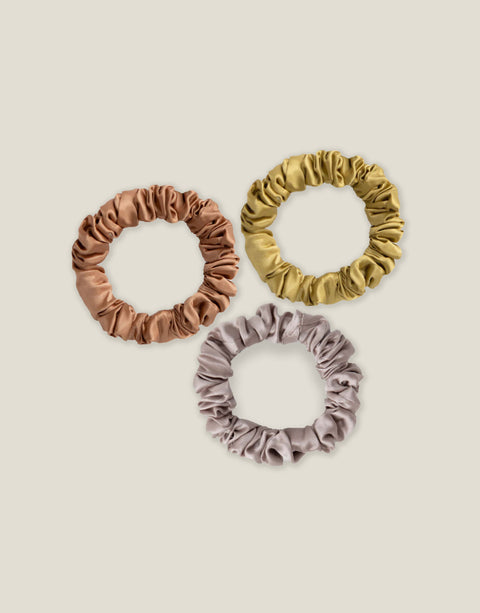 Pure Mulberry Silk Scrunchie assorted (set of 3)- Skinny