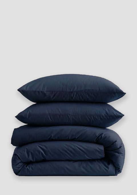 LOM Basics Organic Cotton Duvet Cover With Pillowcases- Navy Blue