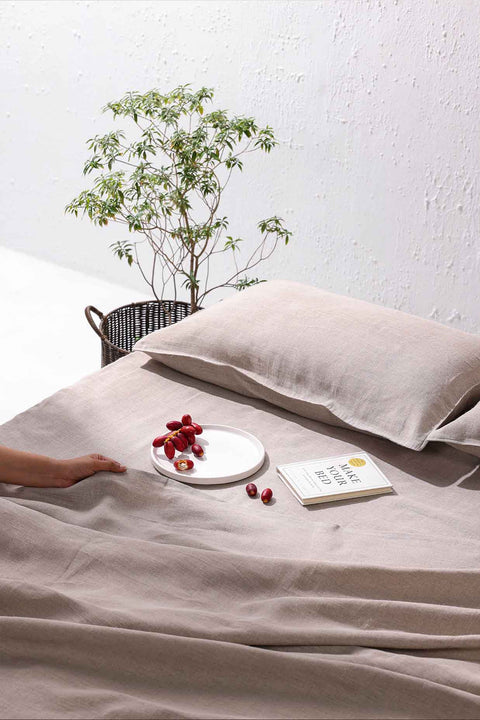 Oatmeal– 100% Linen Bedsheet with Pillow covers