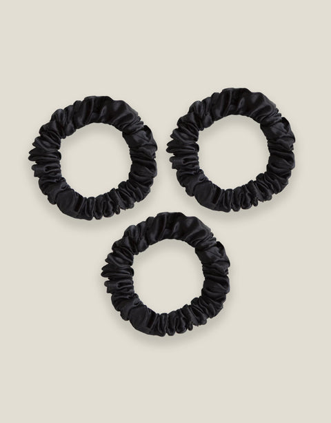 Black Skinny Silk Scrunchies Set of Three