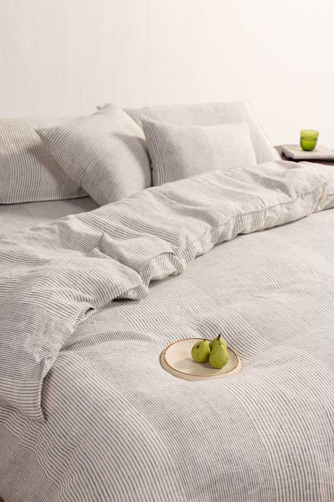 Vanilla Bean Stripe- 100% Linen Duvet Cover with Pillowcases