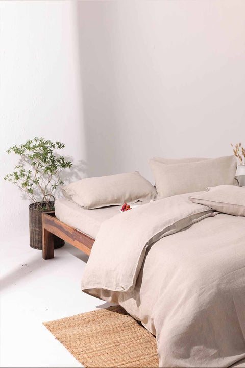 Oatmeal- 100% Linen Duvet Cover with Pillowcases