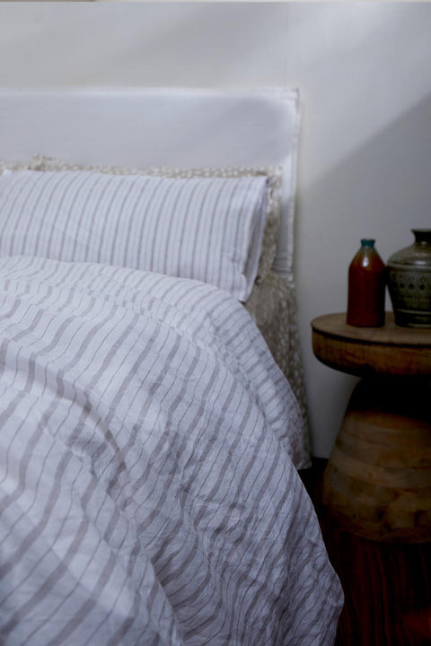 LOM Luxury Linen Blend Duvet cover set in Beige stripe