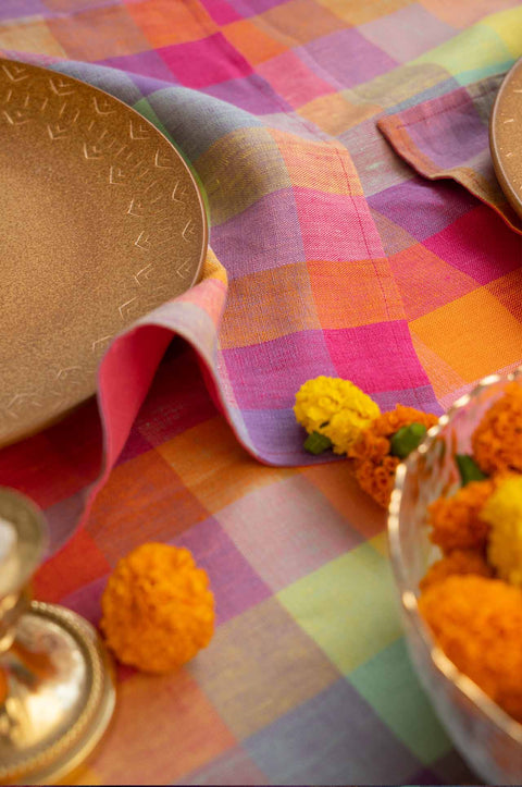 PINK CHECKS LINEN TABLE CLOTH