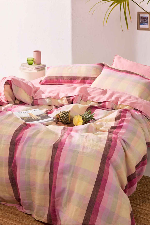 Cherry Blossom Checks- 100% Linen Duvet Cover