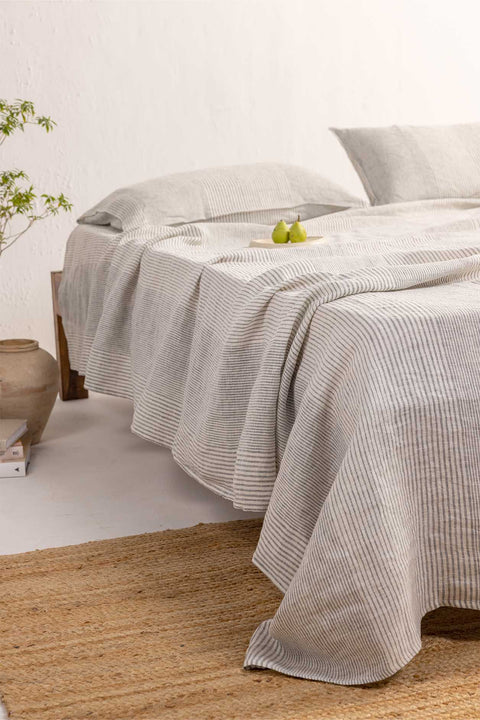 Vanilla Bean Stripe- 100% Linen Bedsheet with Pillow Covers