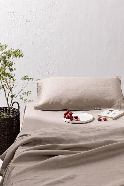Oatmeal– 100% Linen Bedsheet with Pillow covers