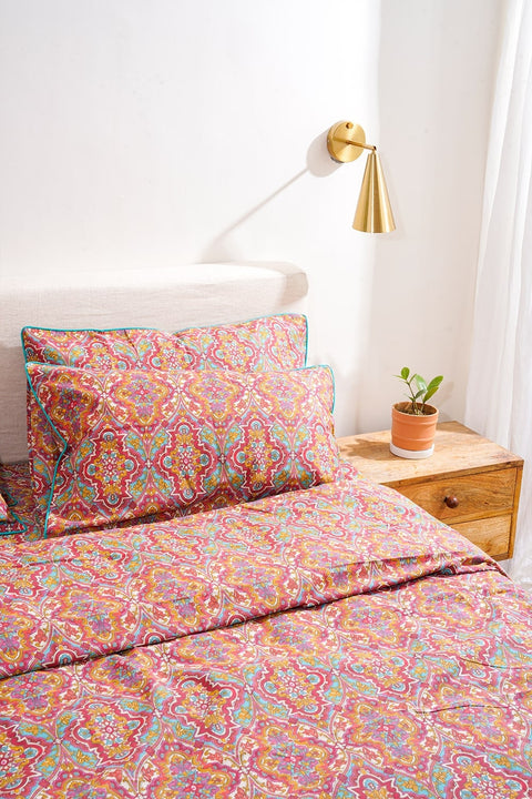 Printed Cotton Duvet cover set with piping detail
