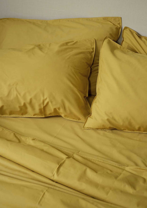 100% Organic Cotton Duvet Cover With Pillowcases- Mustard Yellow (300 TC)