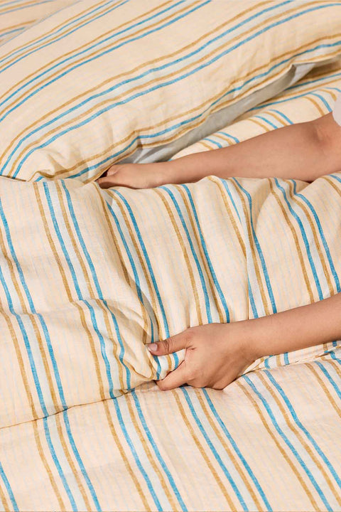 Pina Colada Stripe- 100% Linen Bedsheet with Pillow Covers