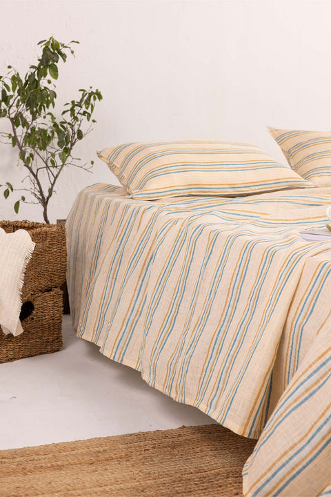Pina Colada Stripe- 100% Linen Bedsheet with Pillow Covers
