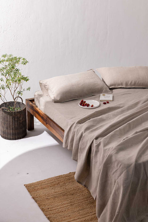 Oatmeal– 100% Linen Bedsheet with Pillow covers