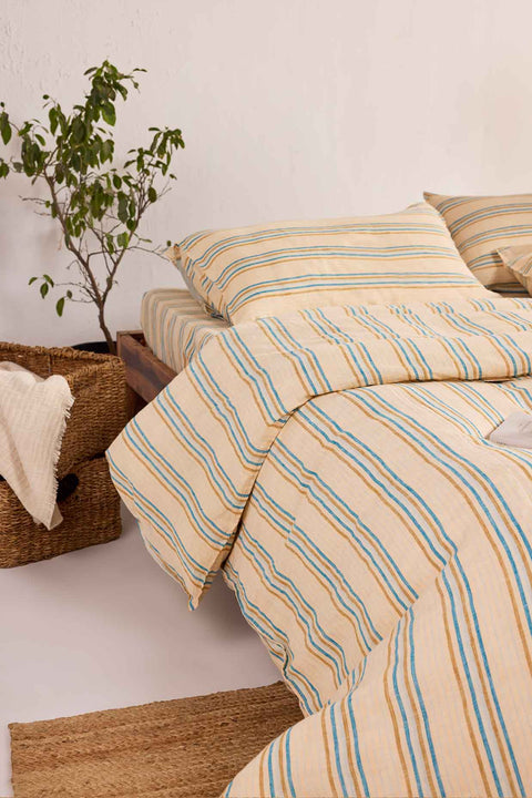 Pina Colada Stripe- 100% Linen Duvet Cover