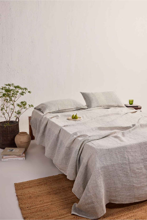 Vanilla Bean Stripe- 100% Linen Bedsheet with Pillow Covers