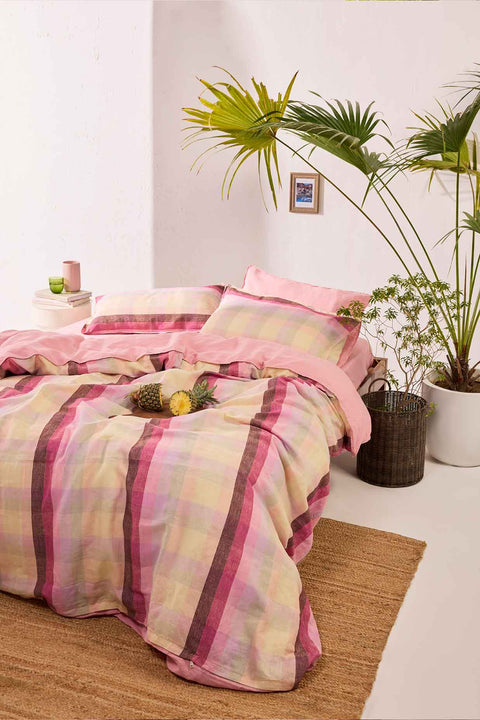 Cherry Blossom Checks- 100% Linen Duvet Cover