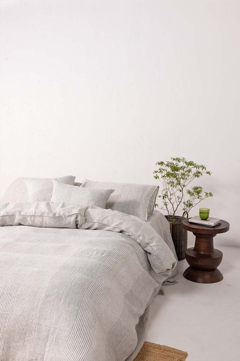 Vanilla Bean Stripe- 100% Linen Duvet Cover