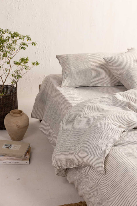 Vanilla Bean Stripe- 100% Linen Duvet Cover