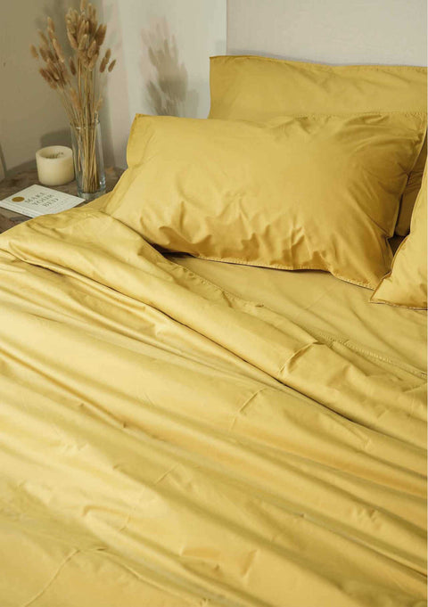 Mustard Yellow 100% Organic Cotton Bedsheet with Pillow covers (300 TC)
