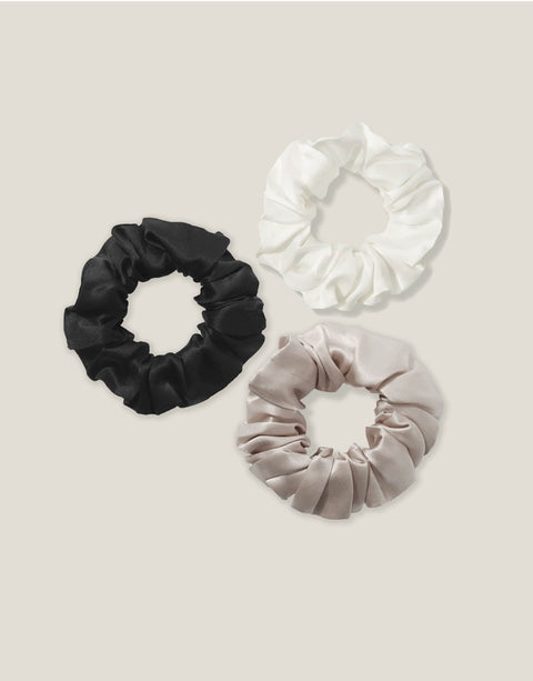 Pure Mulberry Silk Scrunchie assorted neutrals (set of 3)- Large