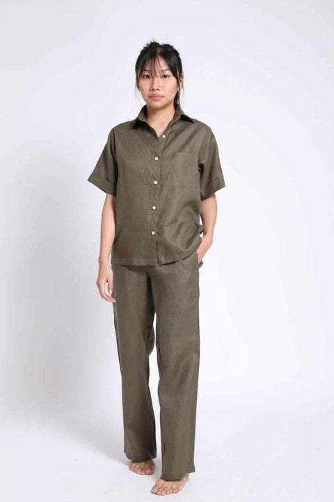 Linen Pyjama set in- Olive