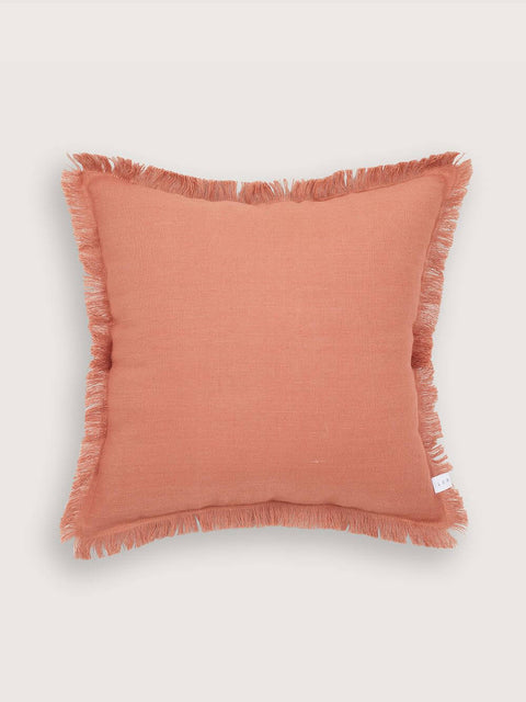 Linen cushion cover with frayed edges- Tobacco