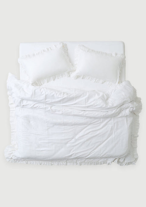 Pure Cotton Sateen Duvet cover with ruffles- White