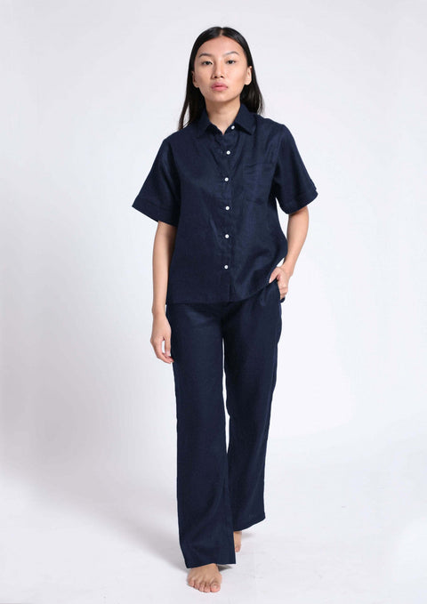 100% Linen Pyjama set in - Navy