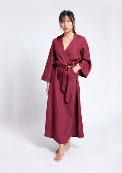 Maroon Robe Big 100% Linen Robe in- Maroon – Linen on me