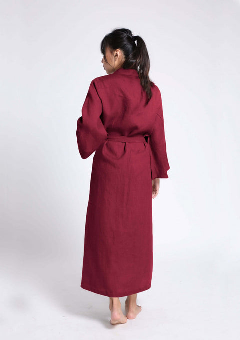 Maroon Robe Big 100% Linen Robe in- Maroon – Linen on me