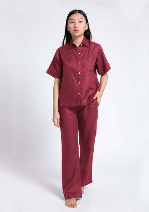 100% Linen Pyjama set in- Maroon