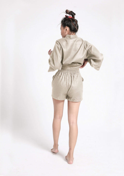 100% Linen shorts set- Beige